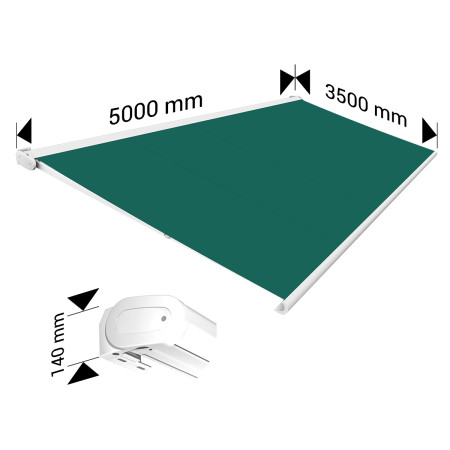 Store banne Coffre intégral PROTECT 2 LED Blanc 5x3,5m Motorisé à télécommande + Eclairage LED - Toile Vert OMBRAZUR - 4