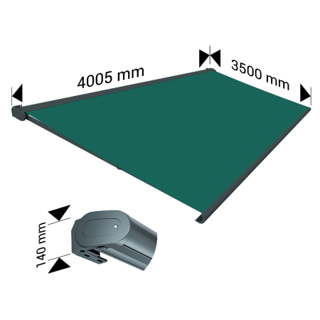 Store banne Coffre intégral PROTECT 2 SMART LED Gris Anthracite 4,05x3,50m Motorisé à télécommande + Capteur Vent + Eclairage LE