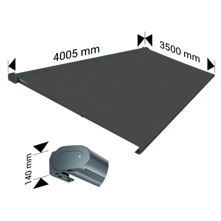 Store banne Coffre intégral PROTECT 2 SMART Gris Anthracite 4,05x3,50m Motorisé à télécommande + Capteur Vent - Toile Grise Anth